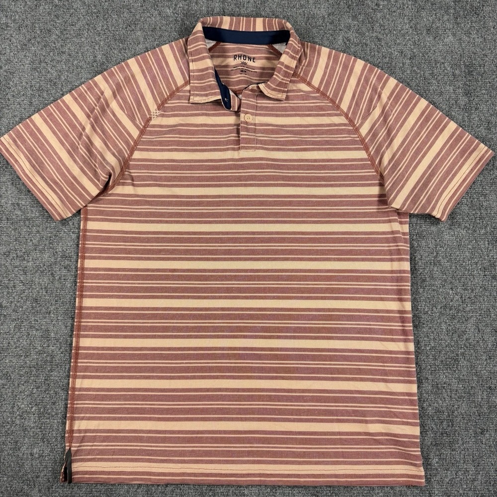 Rhone Delta Pique Polo Mens Medium‎ Striped Performance Golf Casual